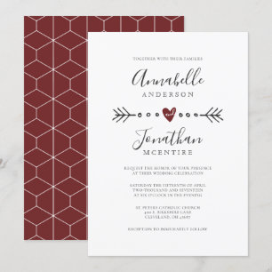 Einfache geometrische Hochzeit mit Rotem Wein Einladung