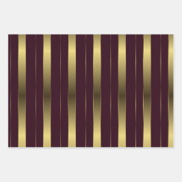 Einfache geometrische Streifen aus Gold und Burgun Geschenkpapier Set