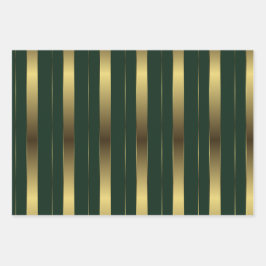 Einfache geometrische Streifen aus Gold und Grün Geschenkpapier Set
