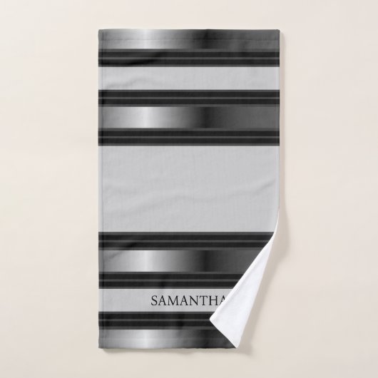 Einfache geometrische Streifen in Schwarz und Silb Badhandtuch Set (Handtuch)