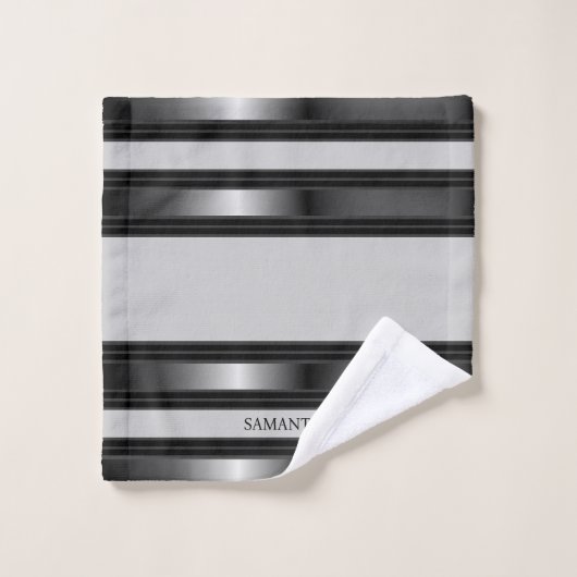 Einfache geometrische Streifen in Schwarz und Silb Badhandtuch Set (Waschlappen)