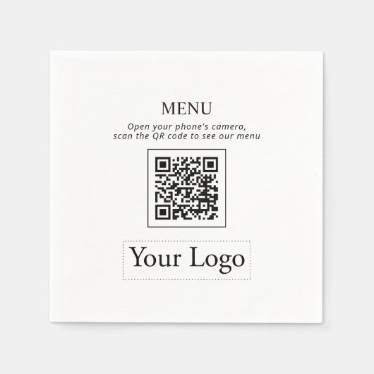 Einfache Geschäftslogos und QR-Code-Menü Napkins Serviette (Vorderseite)