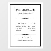 Einfache Geschäftsstelle Schwarz-weiße Öffnungszei Fensteraufkleber (Blatt)