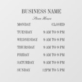 Einfache Geschäftszeiten Fensterklemmen Fensteraufkleber (Blatt)