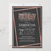 Einfache getilgte Rose Gold Border Black Chic Gebu Einladung (Vorderseite)