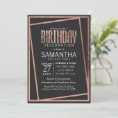 Einfache getilgte Rose Gold Border Black Chic Gebu Einladung (Stehend Vorderseite)