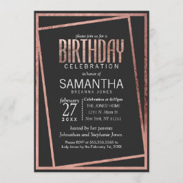 Einfache getilgte Rose Gold Border Black Chic Gebu Einladung
