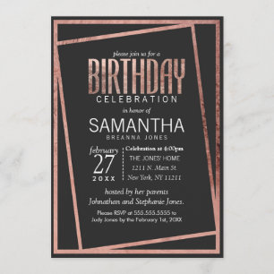 Einfache getilgte Rose Gold Border Black Chic Gebu Einladung