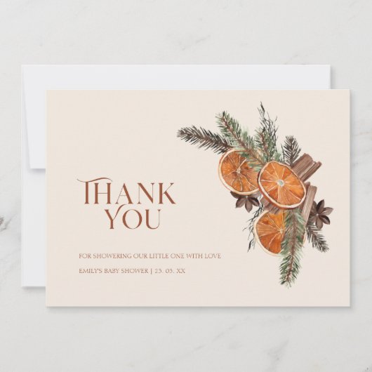 Einfache getrocknete Orangenscheiben und Zimt Baby Dankeskarte (Vorderseite)