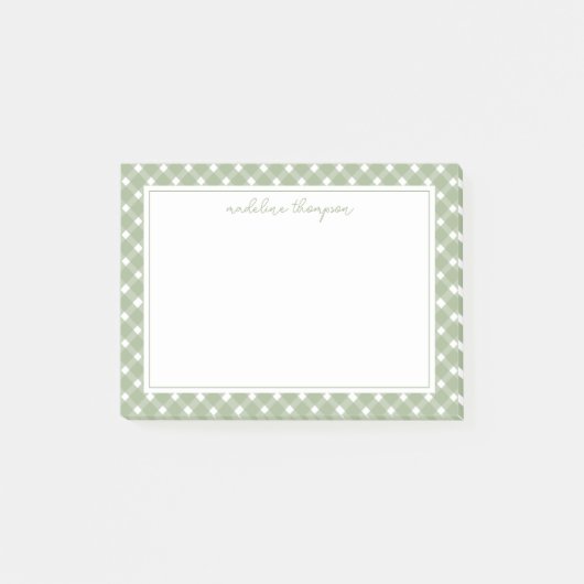 Einfache Gingham-Salbei-Grüne Umrandung Post-it Klebezettel (Vorderseite)
