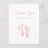 Einfache Girl Baby Dusche Danke Pink Footprints Postkarte (Vorderseite)