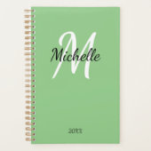 Einfache Girly Green Monogram Name + Initial Planer (Vorderseite)