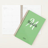 Einfache Girly Green Monogram Name + Initial Planer (Anzeige)