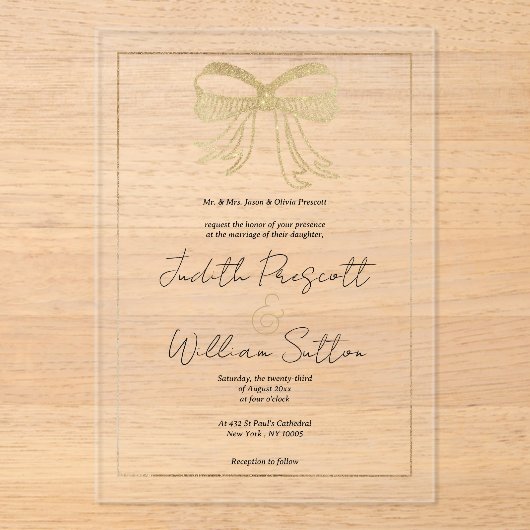 Einfache Glitzer-Bugband Hochzeit Acryleinladungen (Vorderseite)