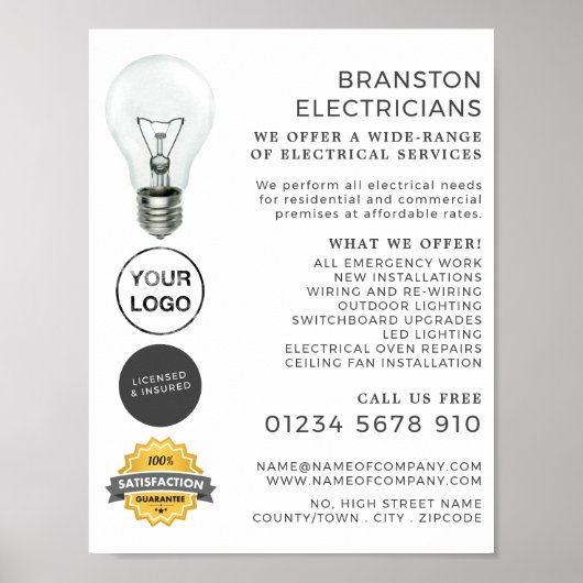 Einfache Glühbirne, elektrische Werbung Poster (Vorne)