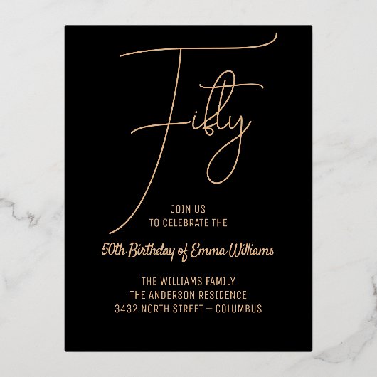 Einfache Gold | 50. Geburtstag Folie Einladungspostkarte (Vorderseite)