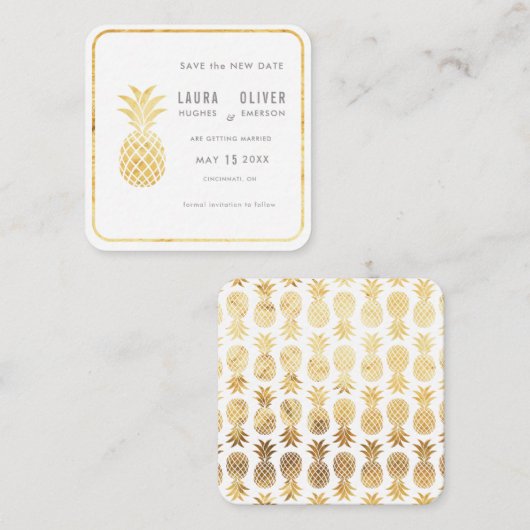 Einfache Gold Ananas Speichern Sie die Datumskarte Begleitkarte (Vorne/Hinten)