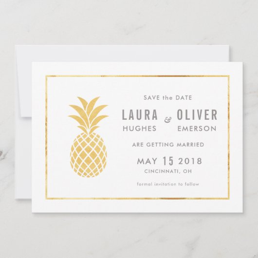 Einfache Gold Ananas Speichern Sie die Datumskarte Save The Date (Vorderseite)