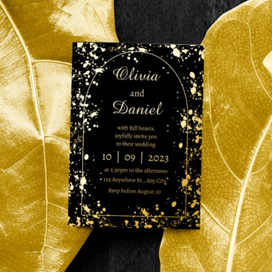 Einfache Gold Black Starry Night Wedding Folieneinladung
