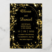 Einfache Gold Black Starry Night Wedding Folieneinladung (Vorderseite)