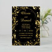 Einfache Gold Black Starry Night Wedding Folieneinladung (Stehend vorne)