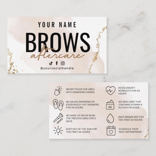 Einfache Gold Brows Aftercare Card Visitenkarte (Vorne/Hinten)