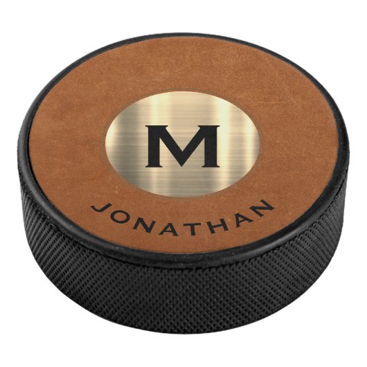 Einfache Gold-Classic-Monogramm-Bezeichnung Eishockey Puck (3/4)
