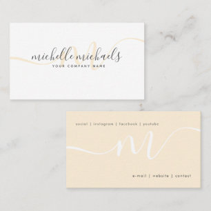 Einfache Gold Cream Minimal Monogram Script Visitenkarte
