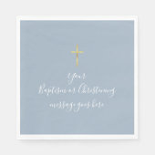 Einfache Gold Cross Taufe Christening Dusty Blue Serviette (Vorderseite)