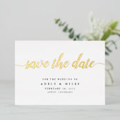 Einfache Gold Foil Calligrafy Save the Date Card Folieneinladung (Stehend vorne)