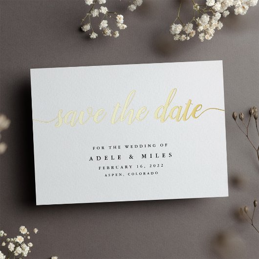 Einfache Gold Foil Calligrafy Save the Date Card Folieneinladung