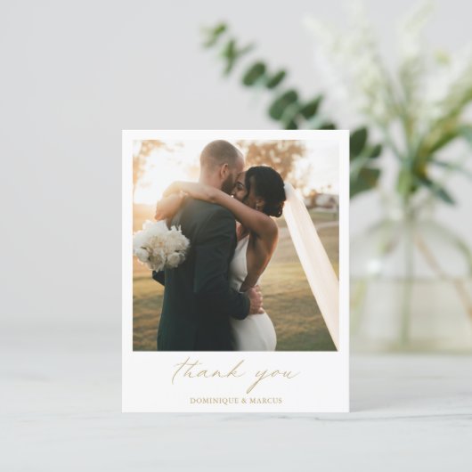 Einfache Gold Foto Hochzeit Dankeschön Card (Stehend Vorderseite)