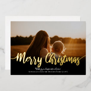 Einfache Gold Frohe Weihnachten Familie Foto Urlau Folien Feiertagskarte