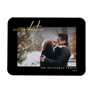 Einfache Gold Frohe Weihnachts Black Card Magnet