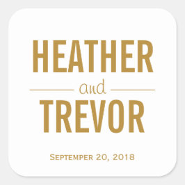 Einfache Gold-Gastgeschenk Hochzeit Quadratischer Aufkleber