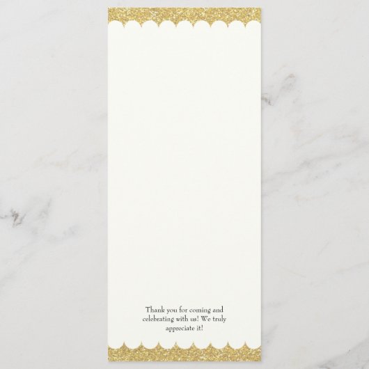 Einfache Gold Glitzer Name Datum Hochzeitsessen hi Menükarte (Rückseite)