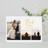 Einfache Gold handgeschriebene Hochzeit Danke Gold Folieneinladung (Stehend vorne)