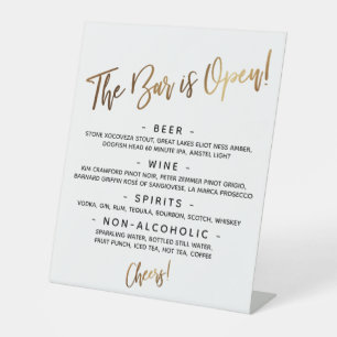 Einfache Gold Handschrift Open Bar Menu-Anmeldung Sockelschild