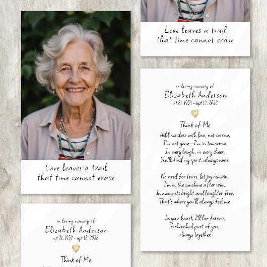 Einfache Gold Heart Foto Beerdigungskarte