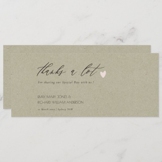 EINFACHE GOLD HERZ KRAFT WEDD DANK EINLADUNG (Vorne/Hinten)