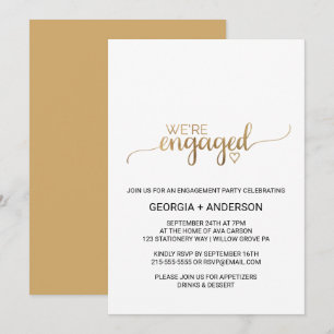 Einfache Gold-Kalligrafie-Engagement-Partei Einladung