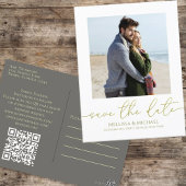 Einfache Gold-Kalligrafie-Script-Foto QR-Code Postkarte