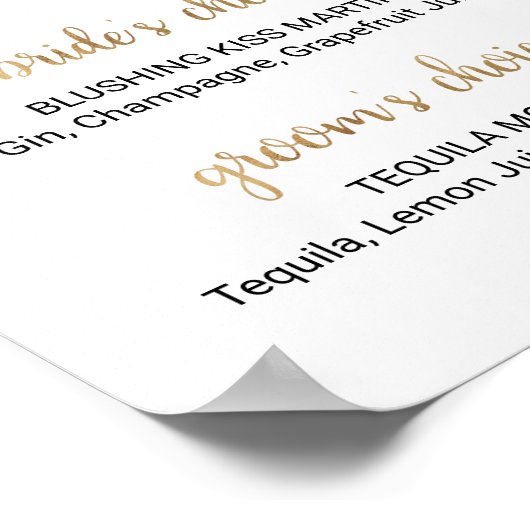 Einfache Gold-Kalligrafie-Signatur-Getränke unterz Poster (Ecke)