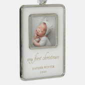 Einfache Gold Minimalistisch Foto Baby's First Rahmen-Ornament Silber (Rechts)