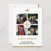 Einfache Gold Moderne 4 Foto Collage Abschluss Einladungspostkarte (Vorne/Hinten)