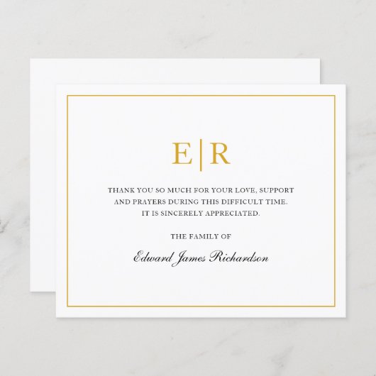 Einfache Gold Monogram Beerdigung Budget Danke Kar (Vorne/Hinten)