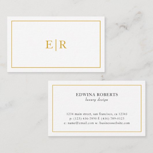 Einfache Gold Monogram Berufliche Elegant Visitenkarte (Vorne/Hinten)