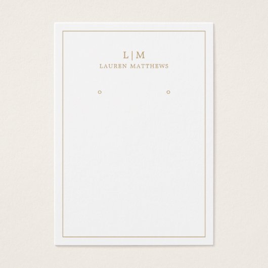 Einfache Gold Monogram Modern Earring Display Card (Vorderseite)
