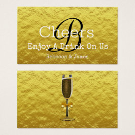 Einfache Gold Monogram Wedding Free Drink Ticket