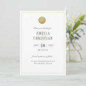 Einfache Gold Monogram Wedding Save the Date Card (Stehend Vorderseite)
